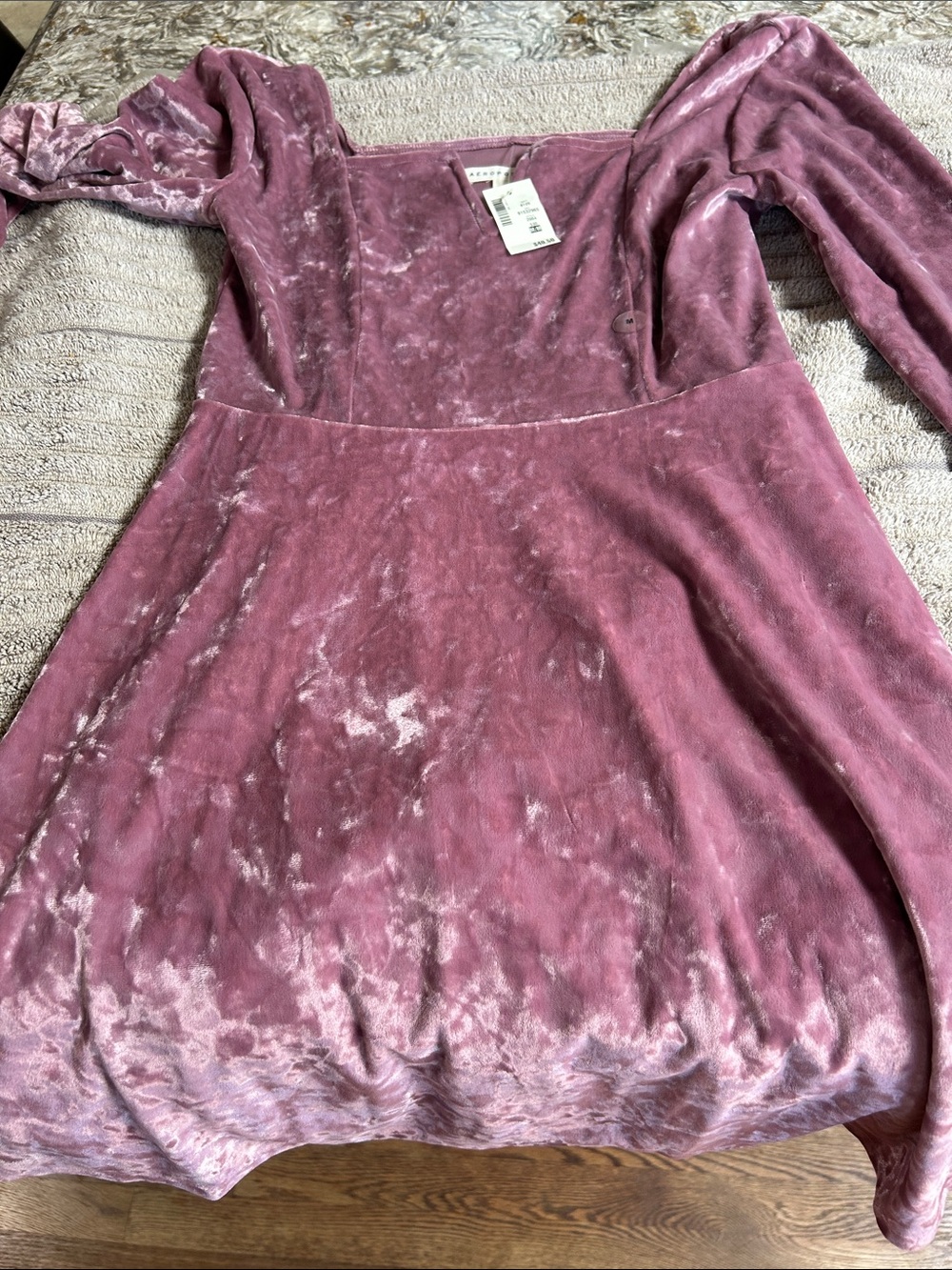 Y2K NWT Women's M Aeropostale Crushed Velvet Long-Sleeve Skater Dress - Mauve - Picture 5 of 6